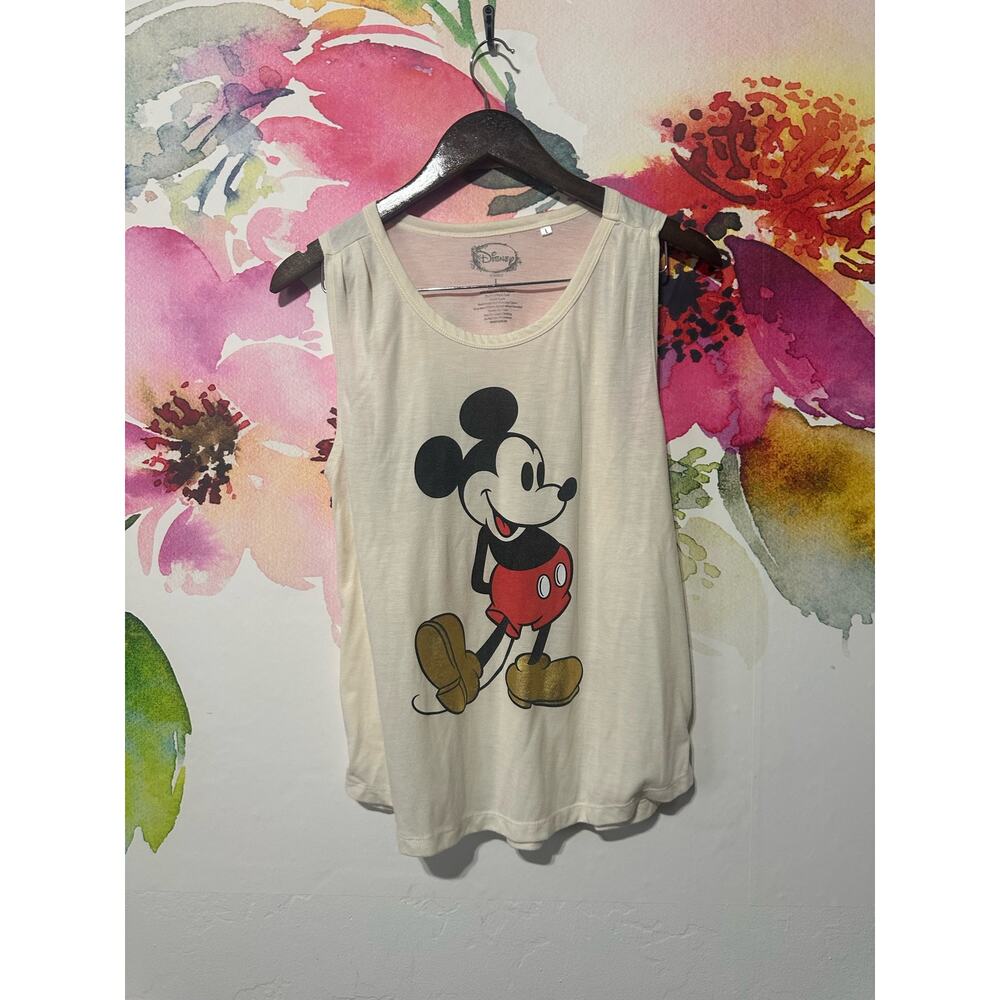 Disney Womens Tops Size L cream Tank Mickey Mouse Graphic Sleeveless Round Neck